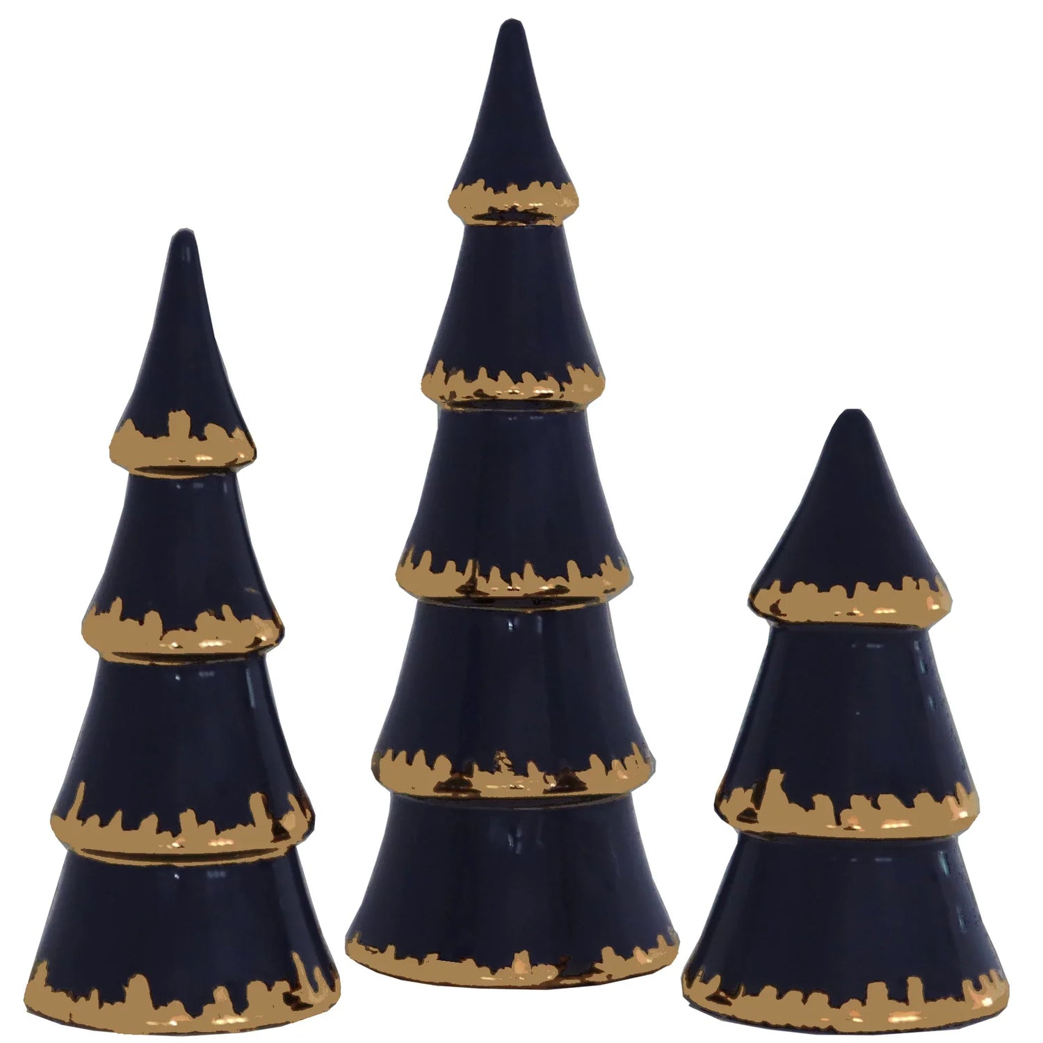 Navy Blue Tiered Christmas Trees with 22K Gold Brushstroke Accent (Various Sizes)