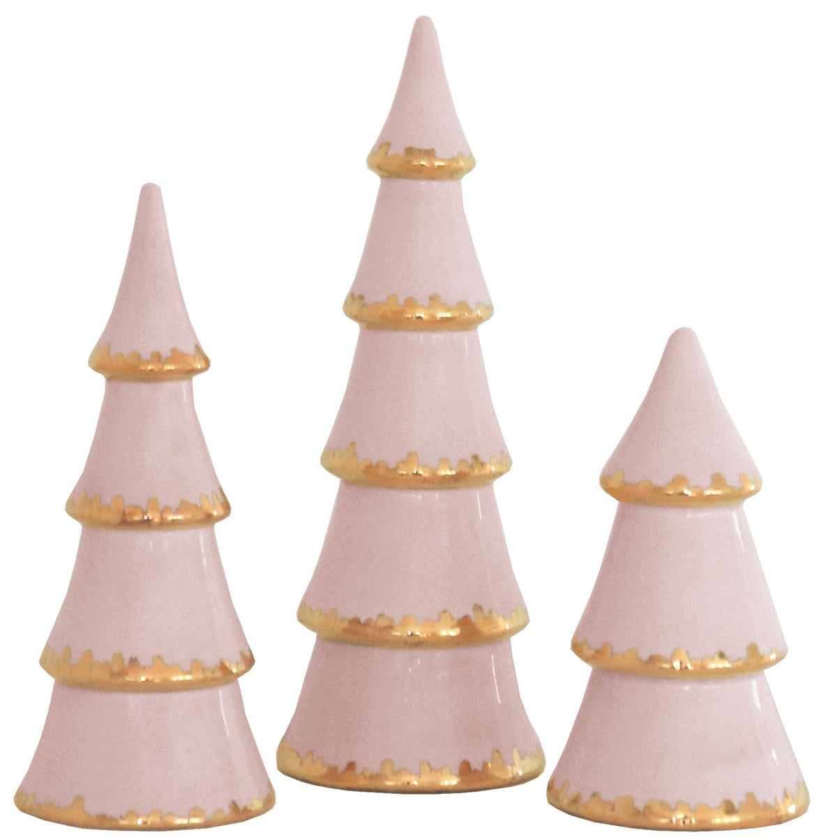 Pink Tiered Christmas Trees with 22K Gold Brushstroke Accent (Various Sizes)