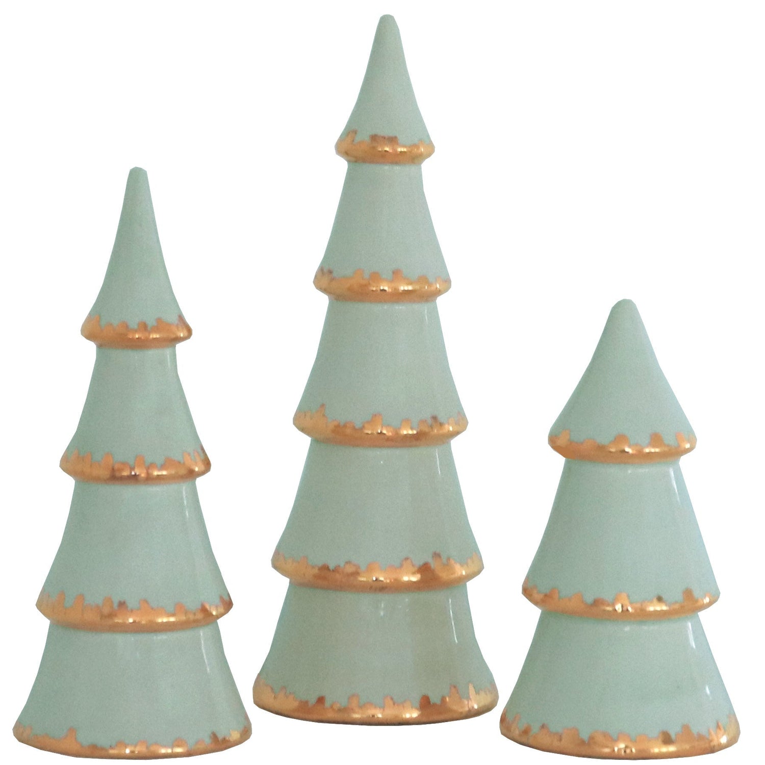 Sea Glass Tiered Christmas Trees with 22K Gold Brushstroke Accent (Various Sizes)