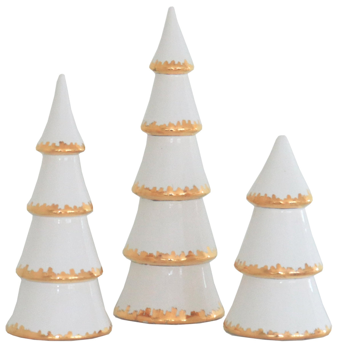 White Tiered Christmas Trees with 22K Gold Brushstroke Accent (Various Sizes)