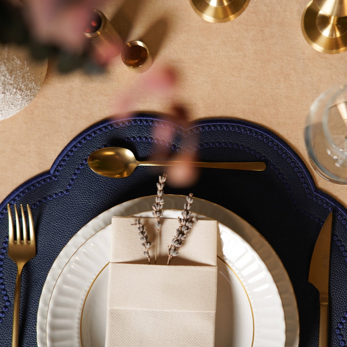 Nurture Navy Blue Round Faux Leather Placemat