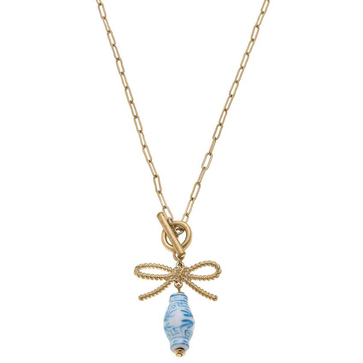 Wedgwood Blue & Bow Drop Necklace