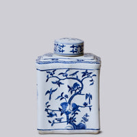 Bird and Flower Blue and White Porcelain Caddy Jar
