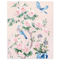 Two Birds (Detail from “June”) – Pink Chinoiserie Fine Art Print on Paper (Various Sizes)