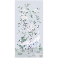 Cranes and Gardenias – Light Blue Chinoiserie Fine Art Paper Print (Various Sizes)
