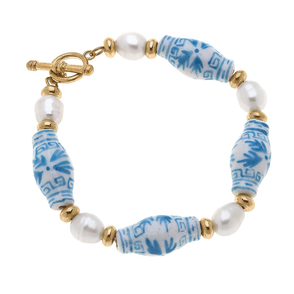 Wedgwood Blue & Pearl T-Bar Bracelet
