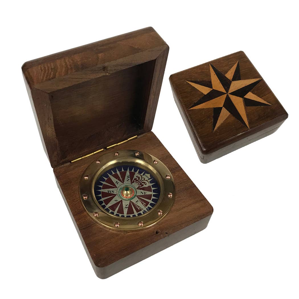 Transparent Compass Box Rosewood Compass Gift Box with Inlaid Compass Rose – Noeka Home