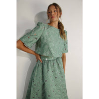 Flower Embossed Crop Top & Skirt Set