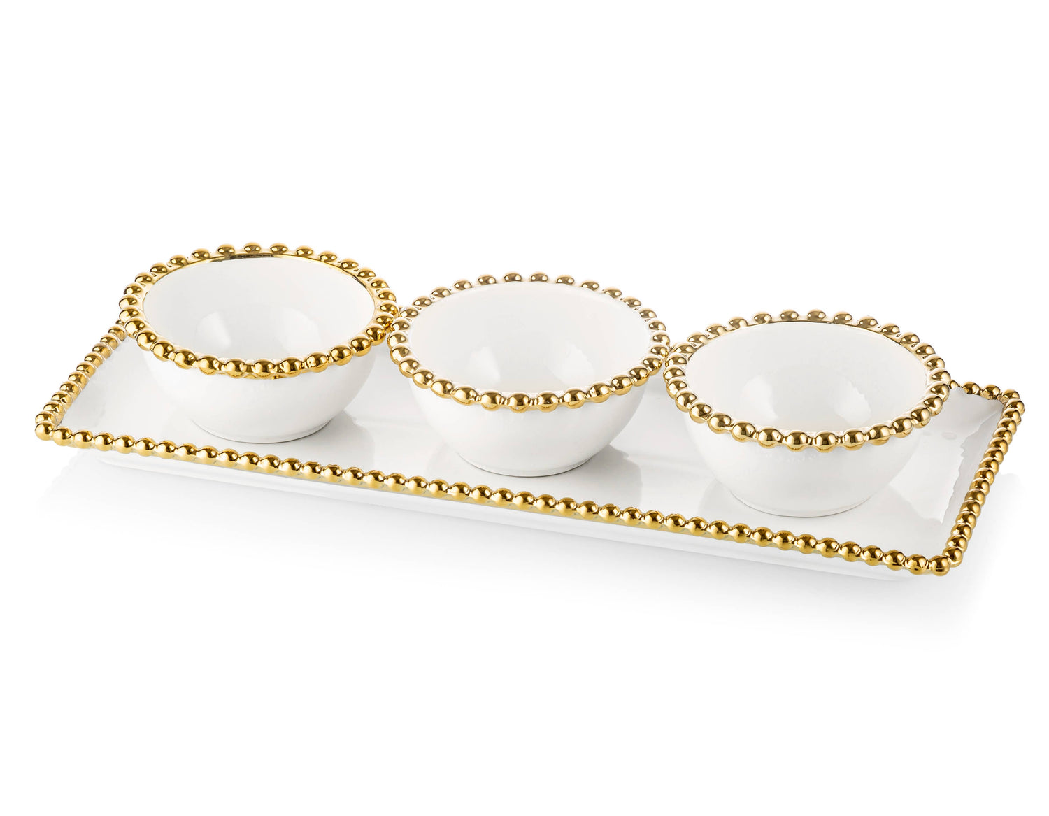 Gold Beaded Relish Dish – 3 Bowl Set