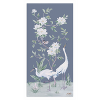 Cranes and Gardenias – Dark Blue Chinoiserie Canvas Wrap (Various Sizes)