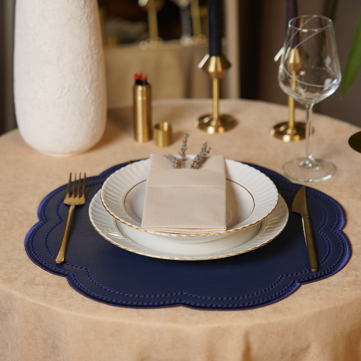 Nurture Navy Blue Round Faux Leather Placemat