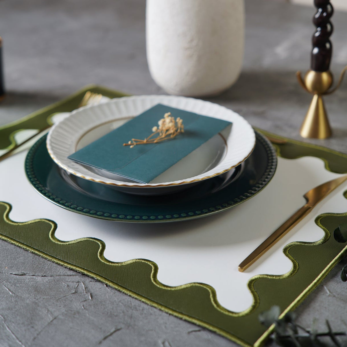 Lustre Dark Green Rectangle Faux Leather Placemat