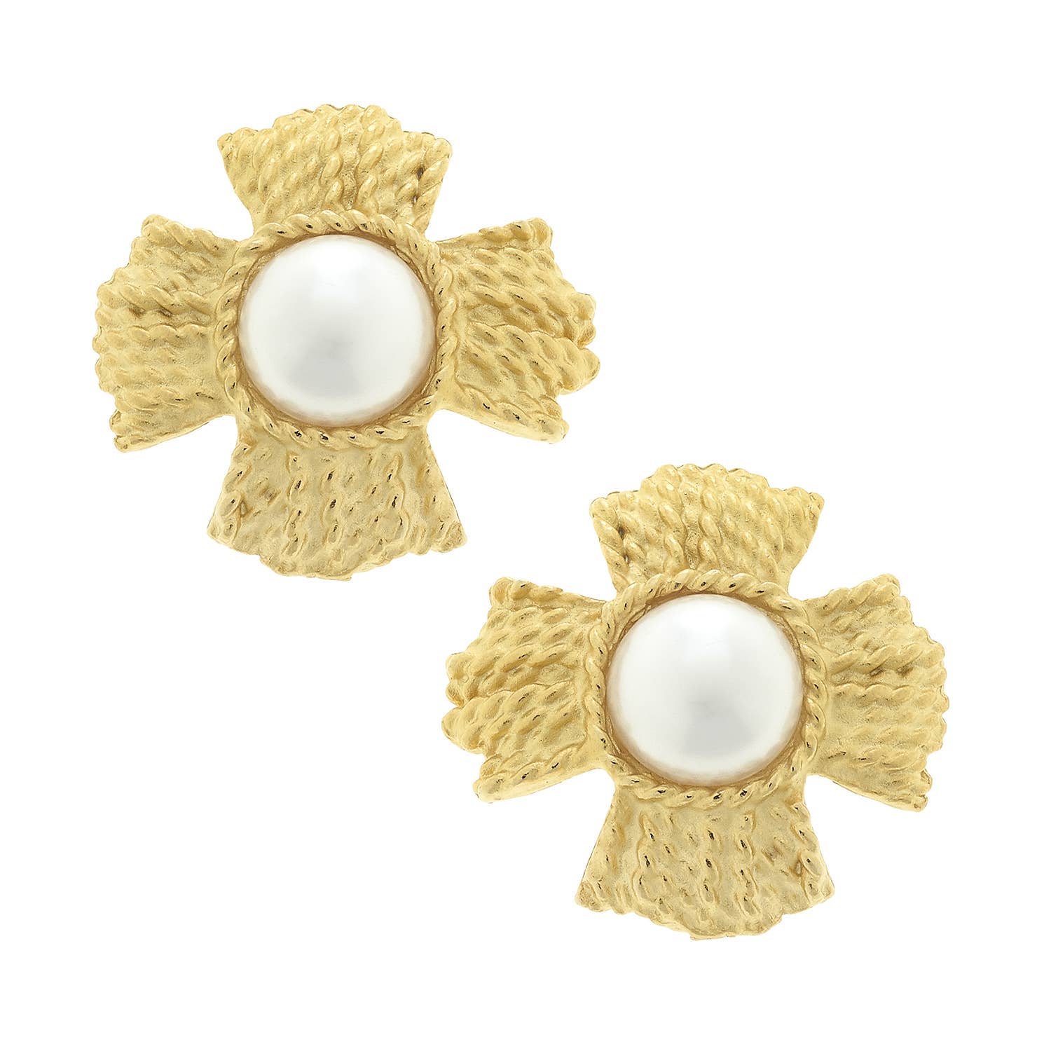 Handcast Cross Earrings with Freshwater Pearl