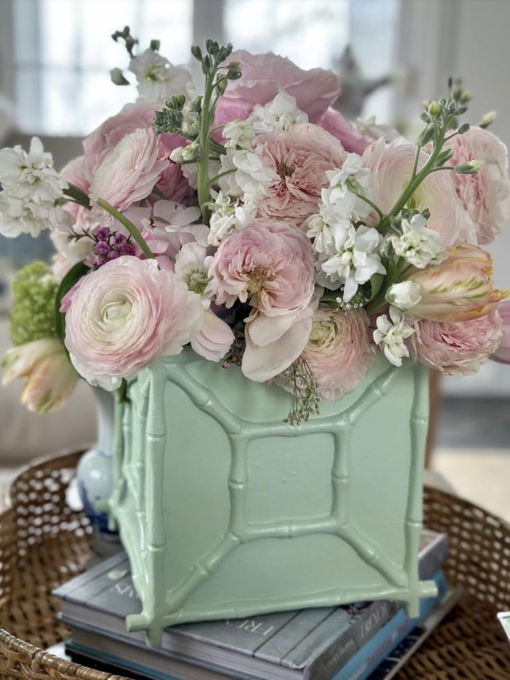 Mint Green Bamboo Box Planter (2 Sizes)