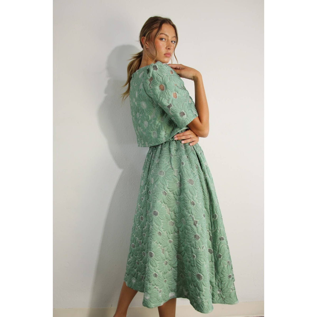 Flower Embossed Crop Top & Skirt Set