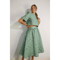 Flower Embossed Crop Top & Skirt Set