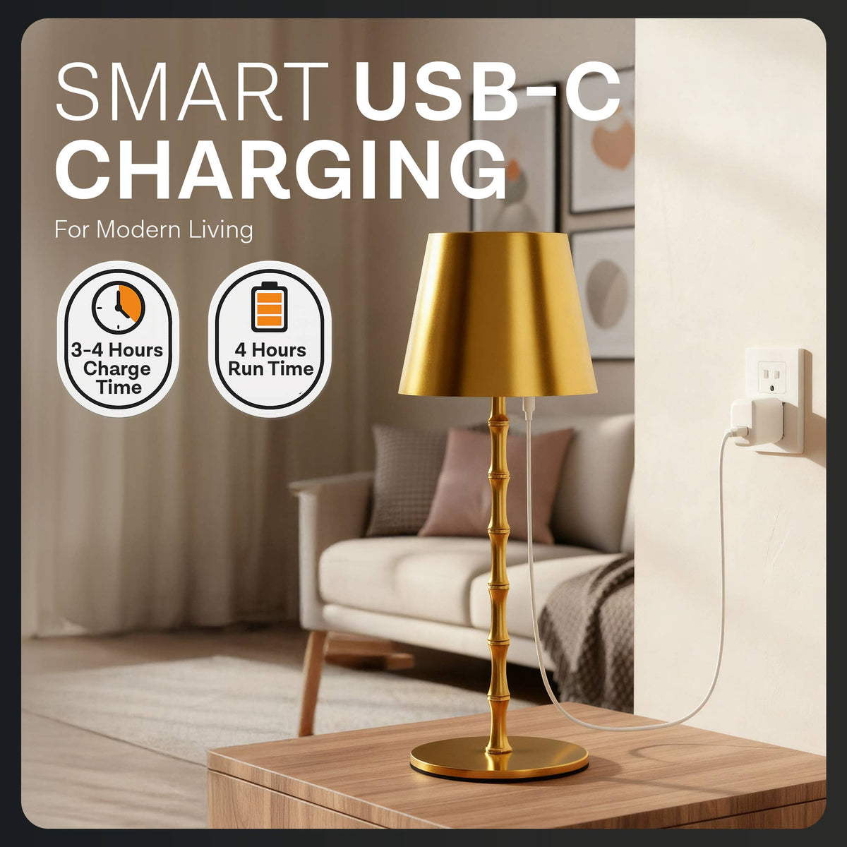 Gold Bamboo Rechargeable Table Lamp