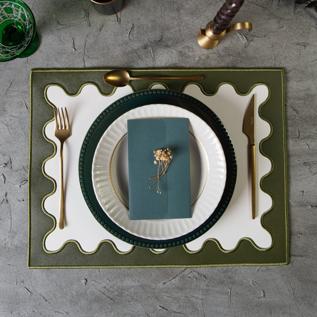 Lustre Dark Green Rectangle Faux Leather Placemat