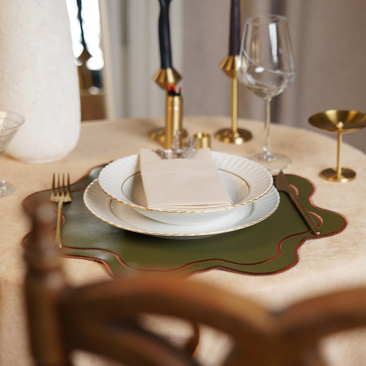 Haven Dark Green Wavy Edge Faux Leather Placemat