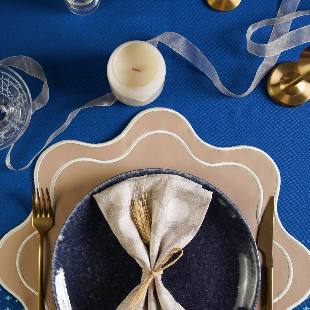 Haven Beige Wavy Edge Faux Leather Placemat