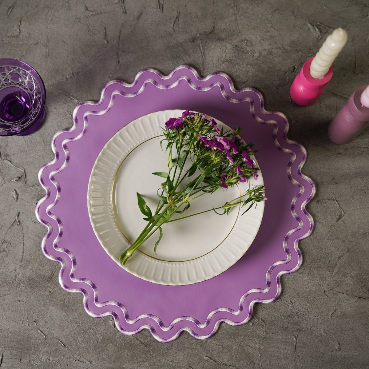 Purple Round Faux Leather Placemat
