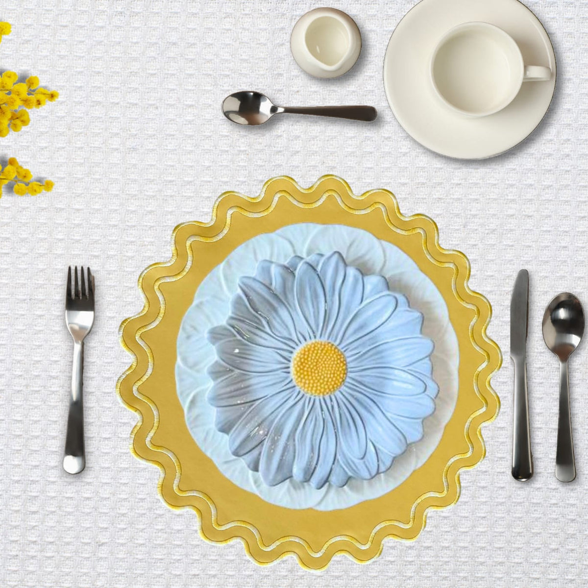 Elysian Yellow Round Faux Leather Placemat