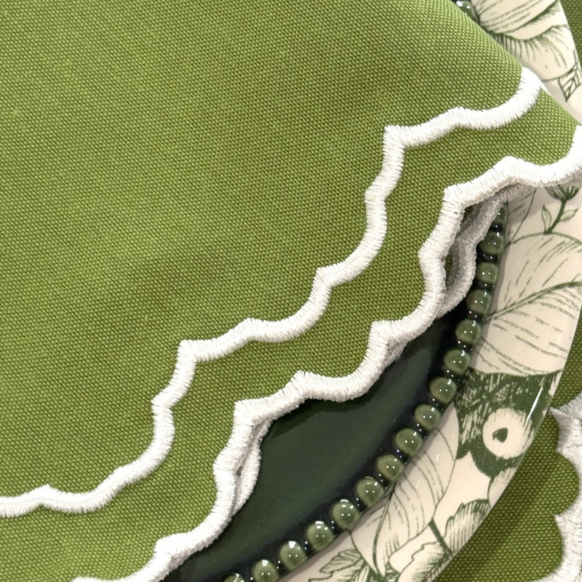 Cressida Green Round Fabric Placemat & Napkin Set