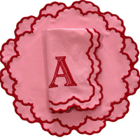 Scalloped Pink Round Fabric Placemat & Napkin Set
