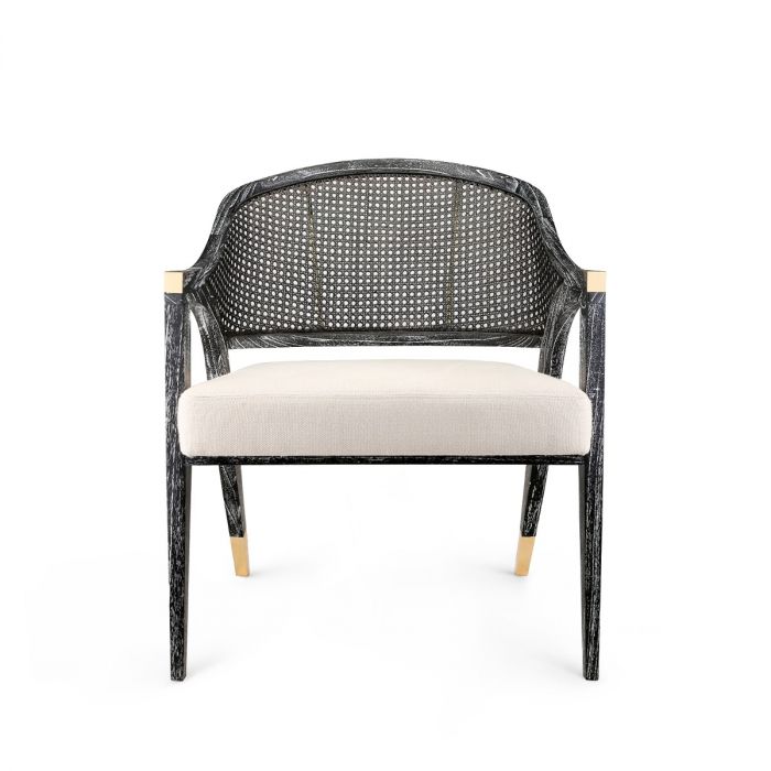 Cerused Mahogany Lounge Chair with Cane Back and Brass Accents