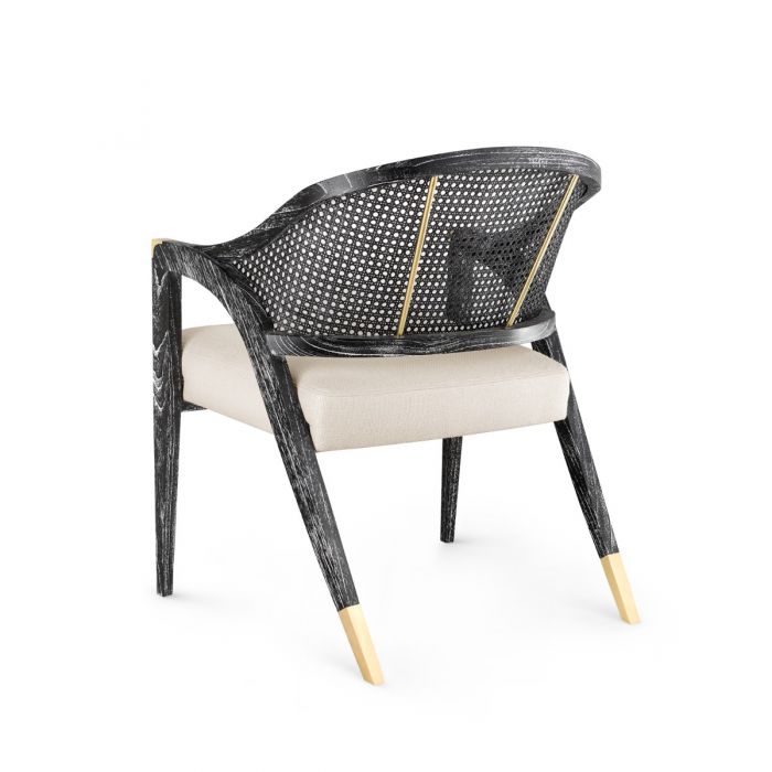 Cerused Mahogany Lounge Chair with Cane Back and Brass Accents