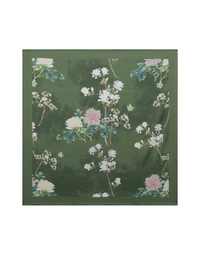 Olive Charmeuse Floral Square Scarf