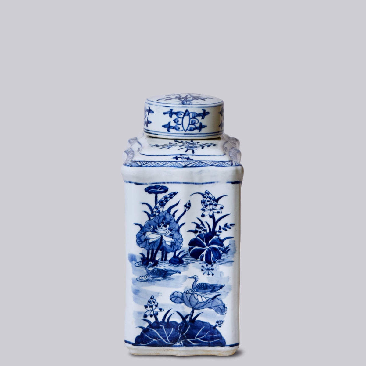 Bird and Flower Blue and White Porcelain Caddy Jar