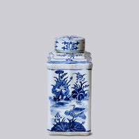 Bird and Flower Blue and White Porcelain Caddy Jar