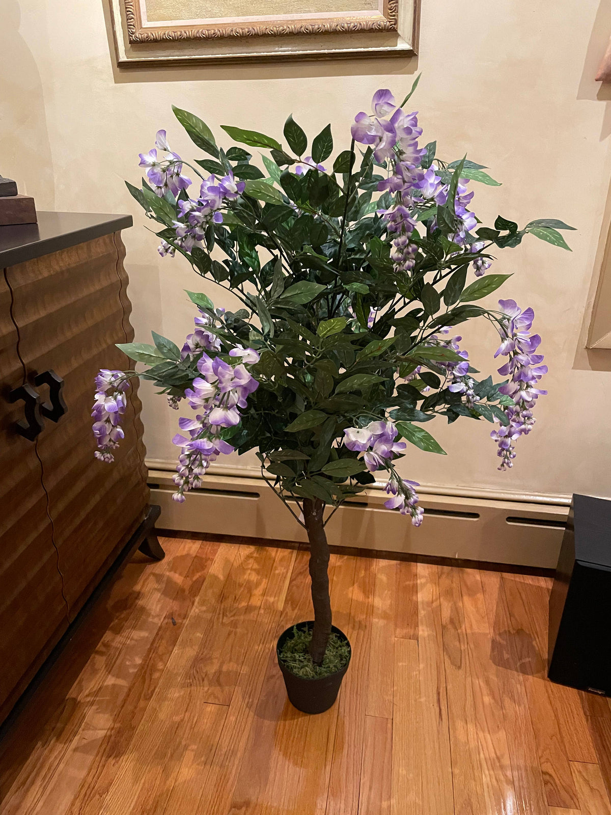48" Artificial Wisteria Tree With Moss In Black Pot