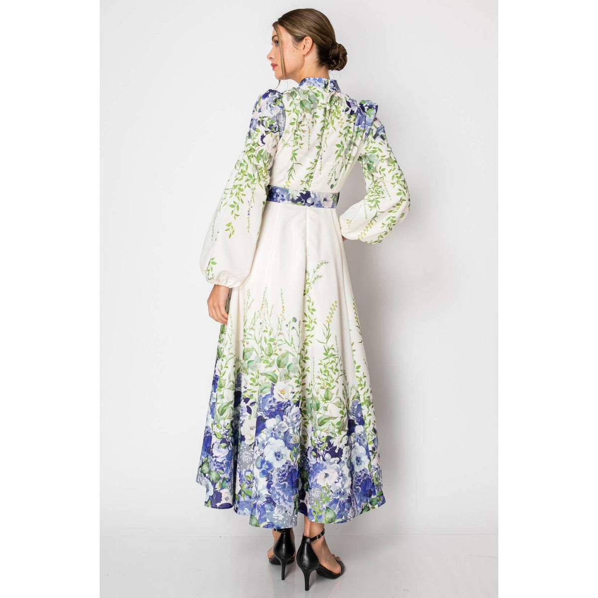 Long Puff Sleeve Floral Print Maxi Dress