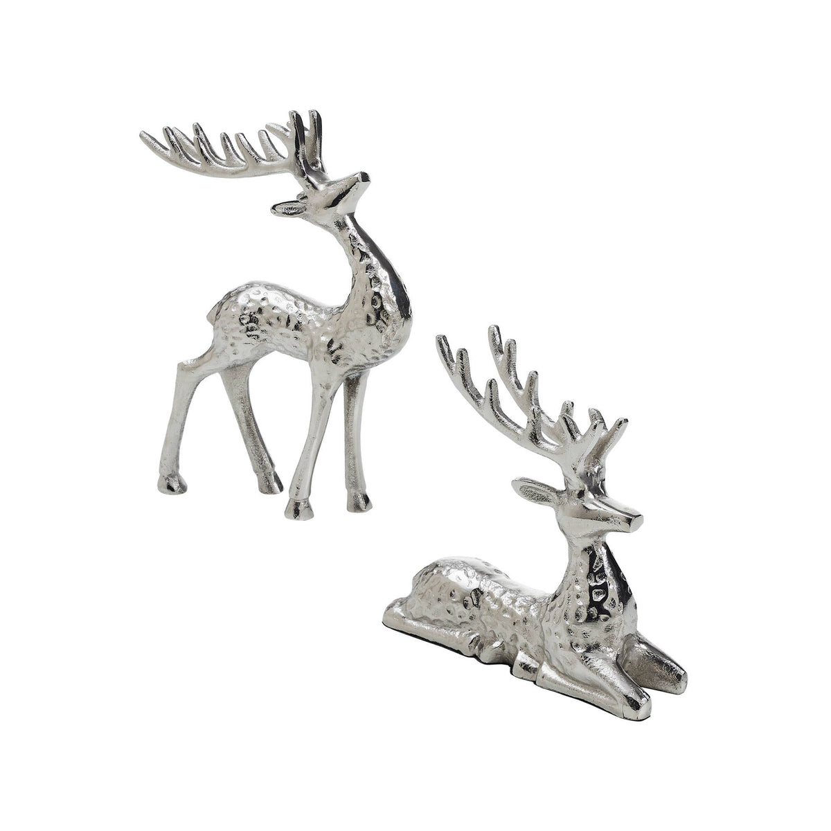 Hammered Silver Reindeer Figurines Set of 2