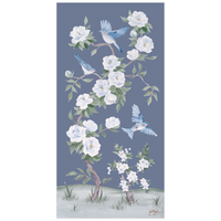Bluebirds and Peonies – Dark Blue Chinoiserie Fine Art Paper Print (Various Sizes)