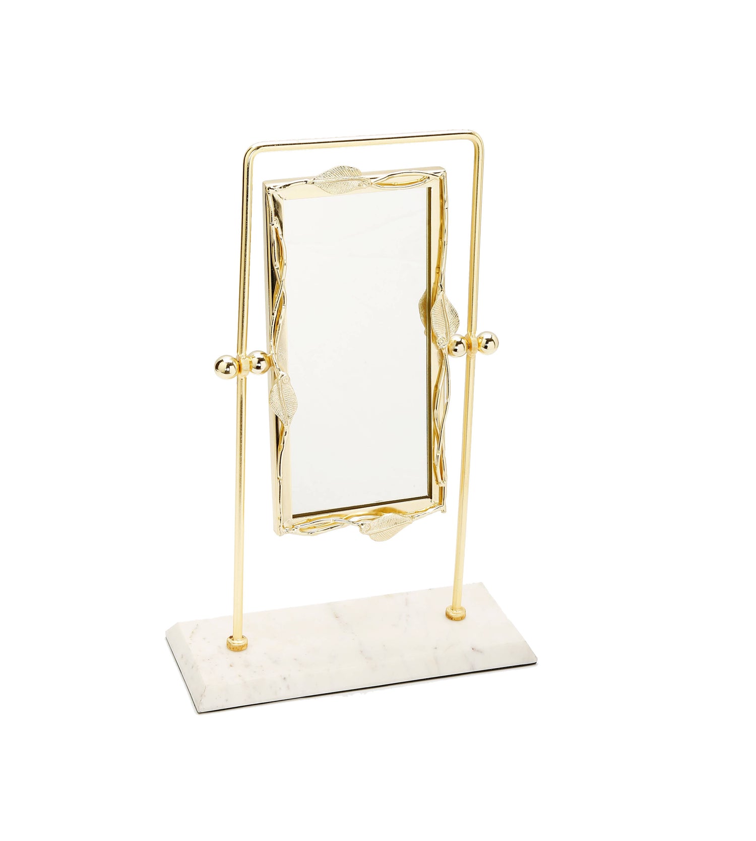 Gold Table Mirror on White Marble Base