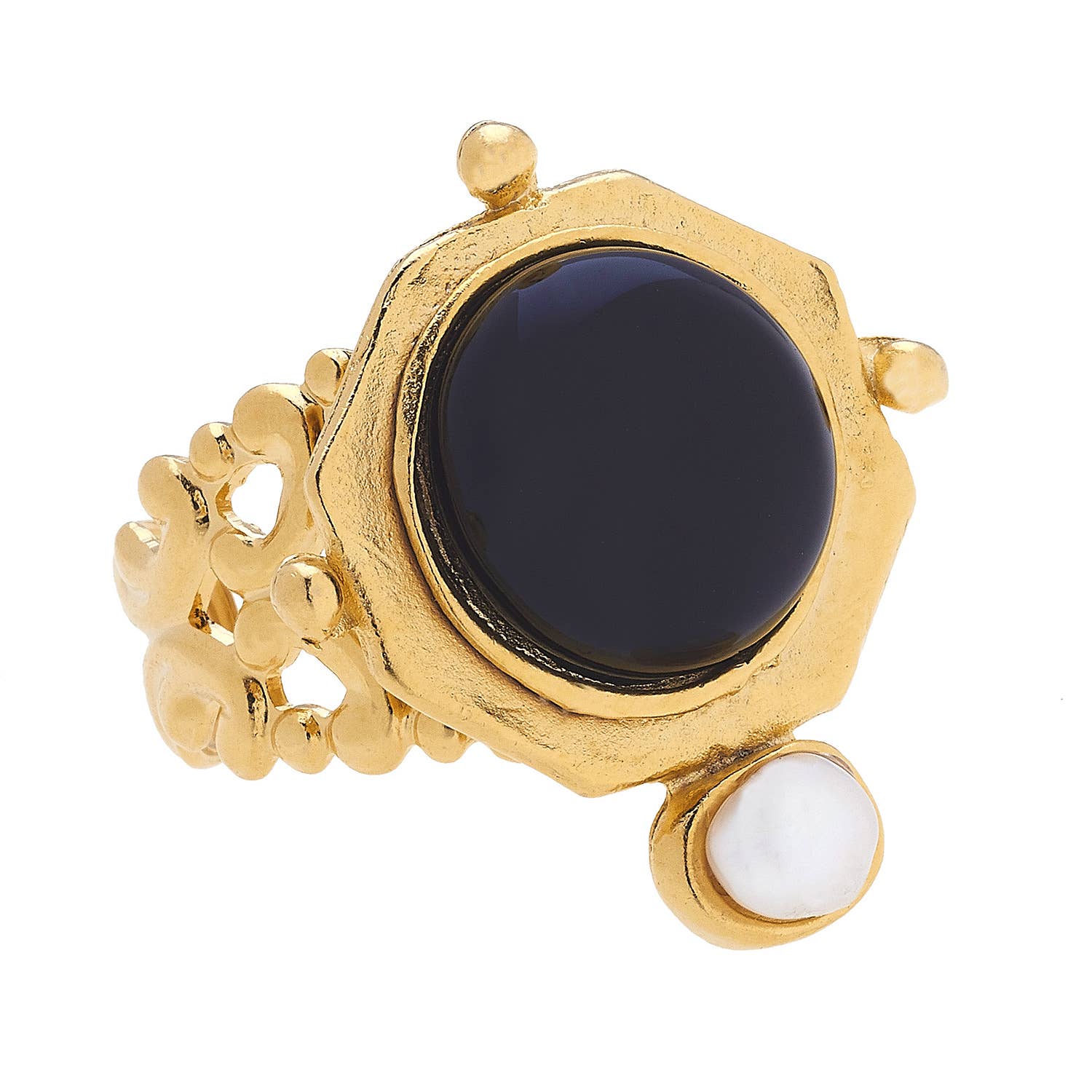 Genuine Black Onyx & Freshwater Pearl Ring