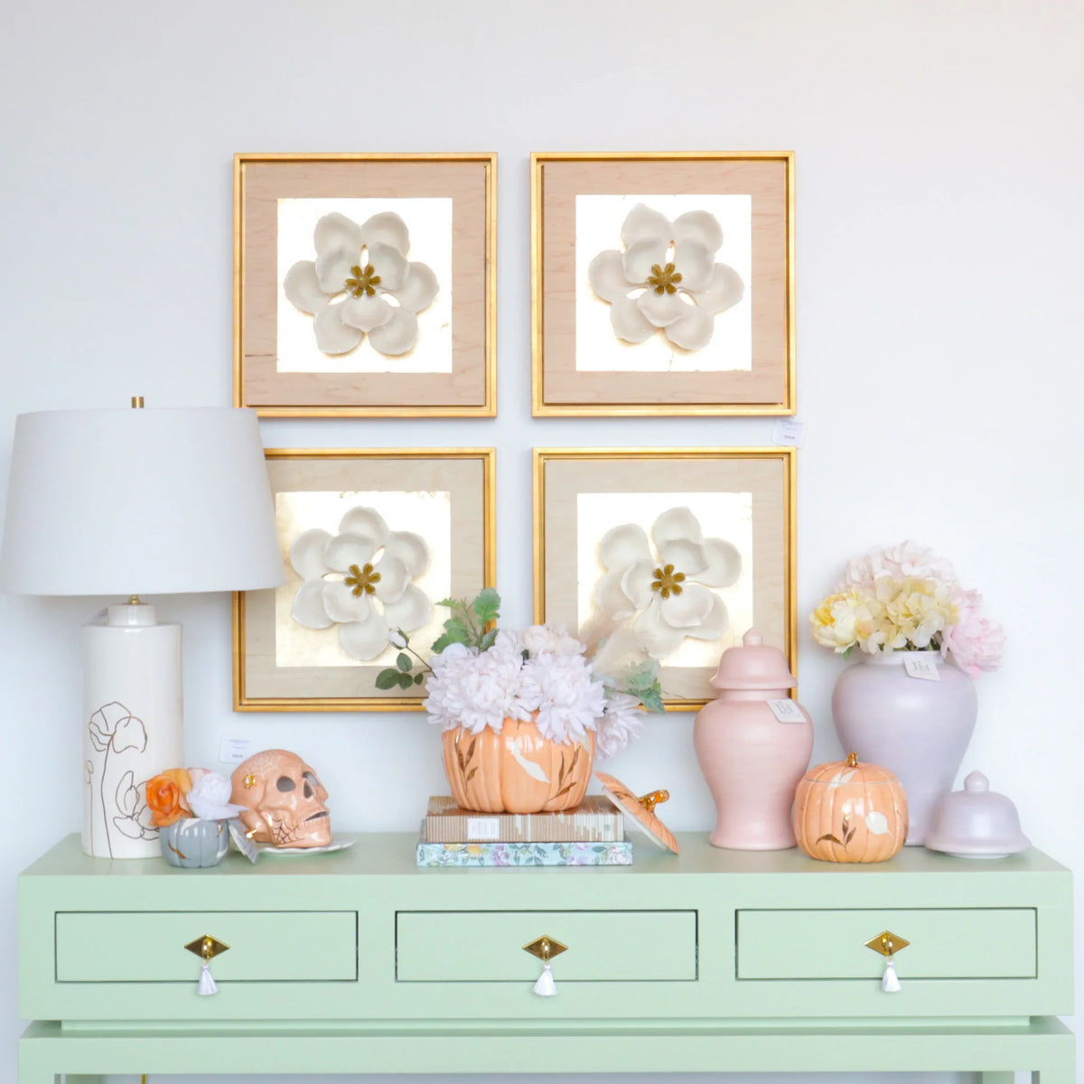 Layered Leaves Pumpkin Jars with 22K Gold Accents in Sheer Orange (Various Sizes)