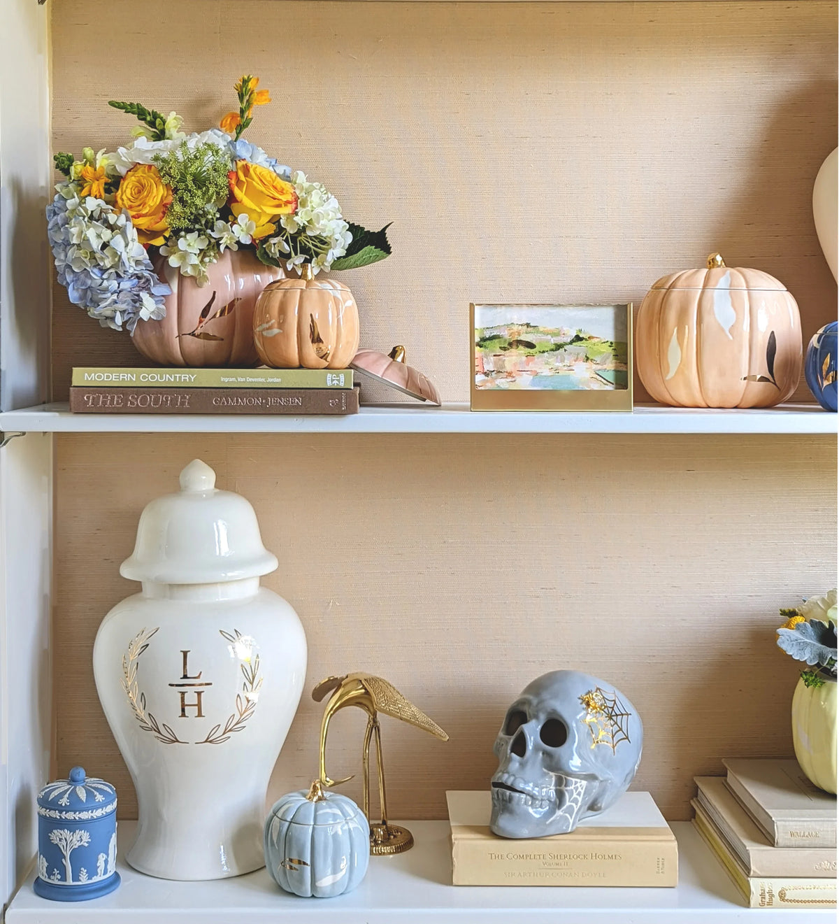Layered Leaves Pumpkin Jars with 22K Gold Accents in Blush (Various Sizes)