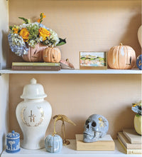 Layered Leaves Pumpkin Jars with 22K Gold Accents in Light Blue (Various Sizes)