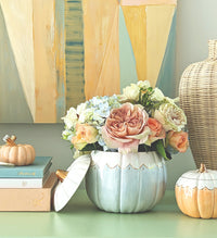 Scalloped Pumpkin Jars with 22K Gold Accents in Light Blue (Various Sizes)