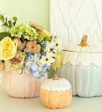 Scalloped Pumpkin Jars with 22K Gold Accents in Light Pink (Various Sizes)