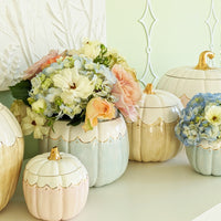 Scalloped Pumpkin Jars with 22K Gold Accents in Light Blue (Various Sizes)