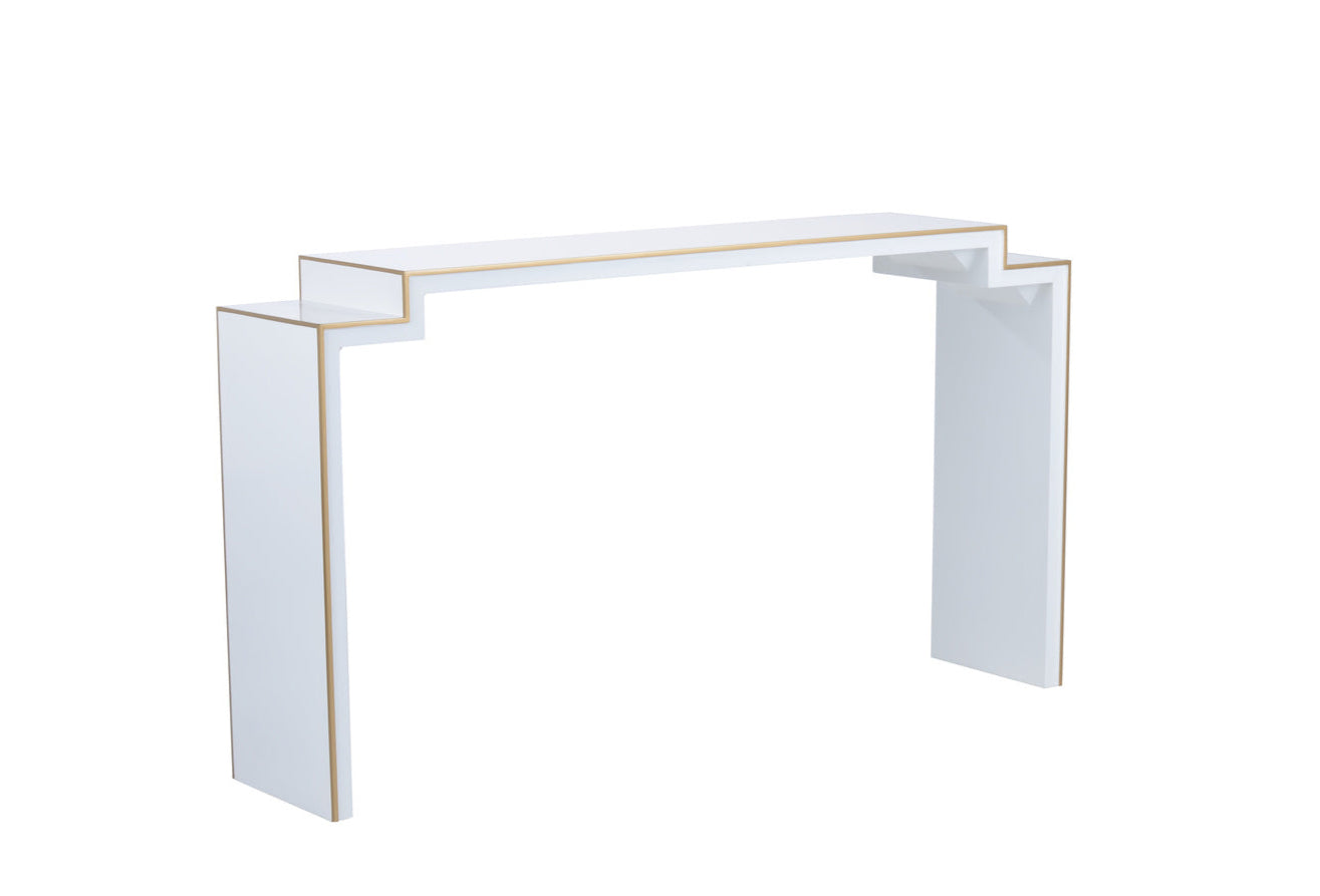 White Lacquered Console Table with Gold Trim