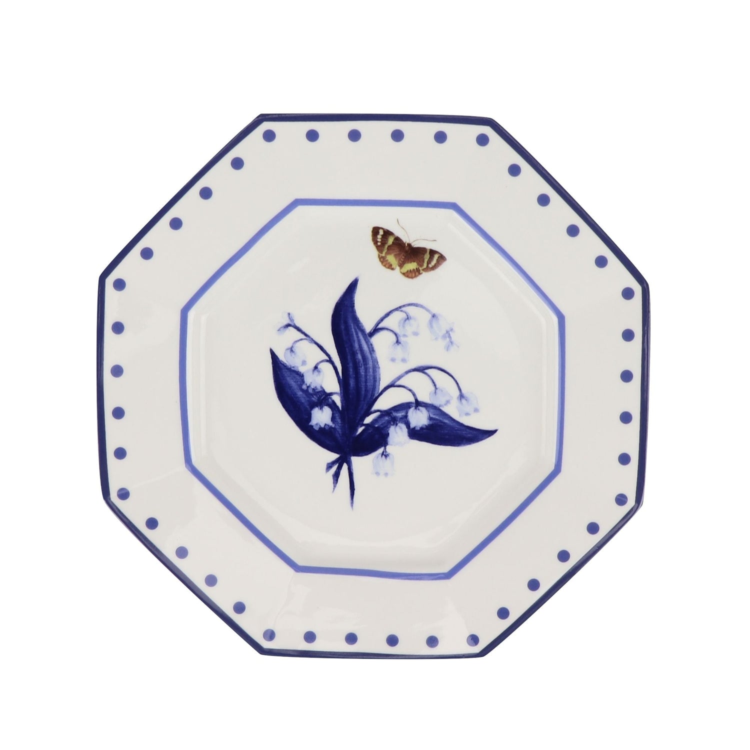 Lily of the Valley and Butterfly Blue and White Salad Plate