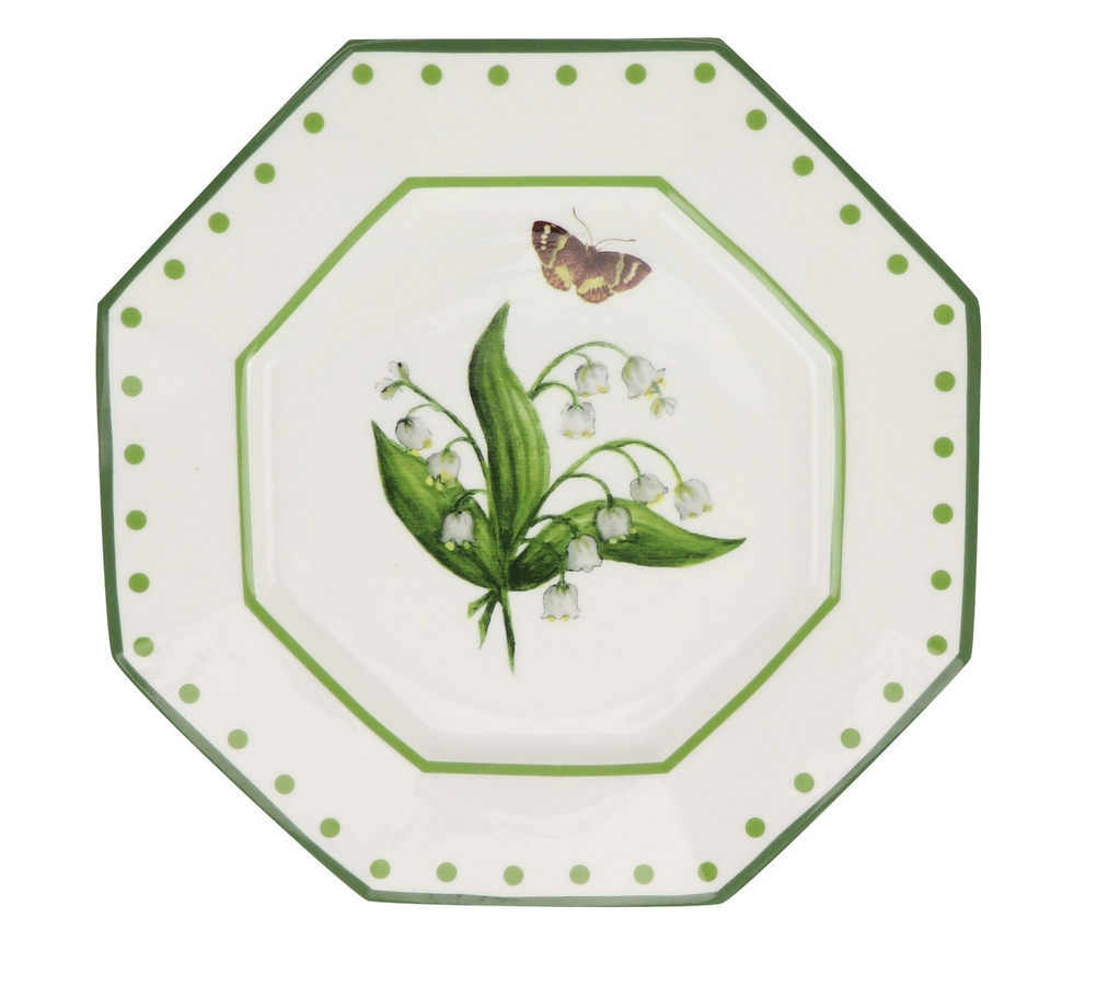 Lily of the Valley and Butterfly Green and White Salad Plate