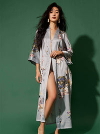 Garden Crane Gray Kimono Robe