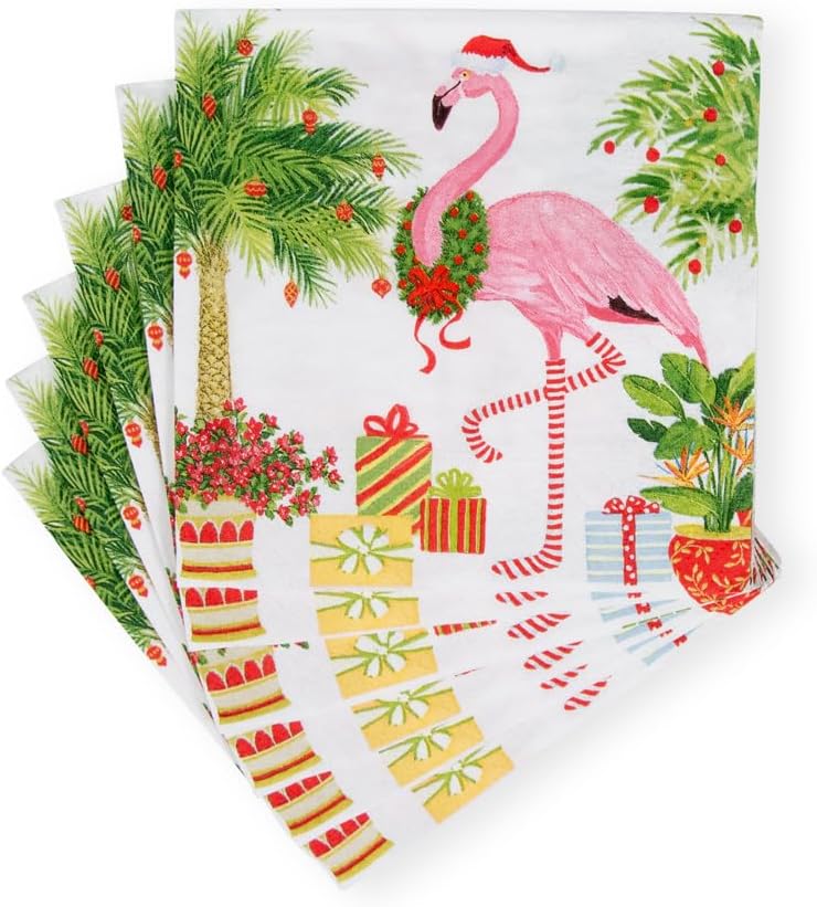 Christmas Flamingos Paper Cocktail Napkins